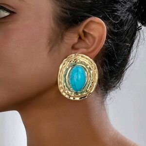 Resin turquoise earrings; oversized statement earrings; 2.16"x1.85"; nwot